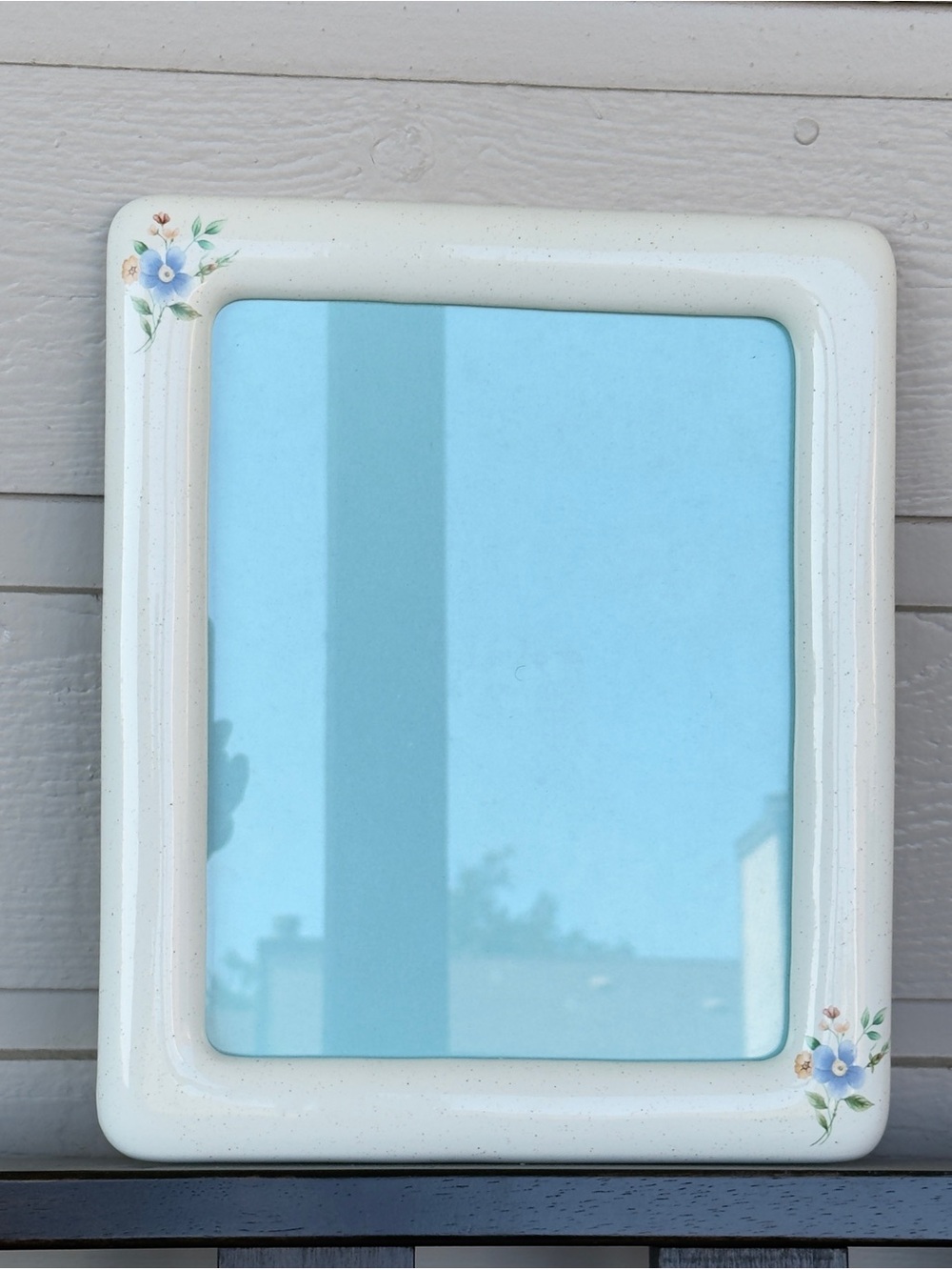 Vintage Glossy White Ceramic Picture Frame, Large Floral 1970s Cottagecore Frame